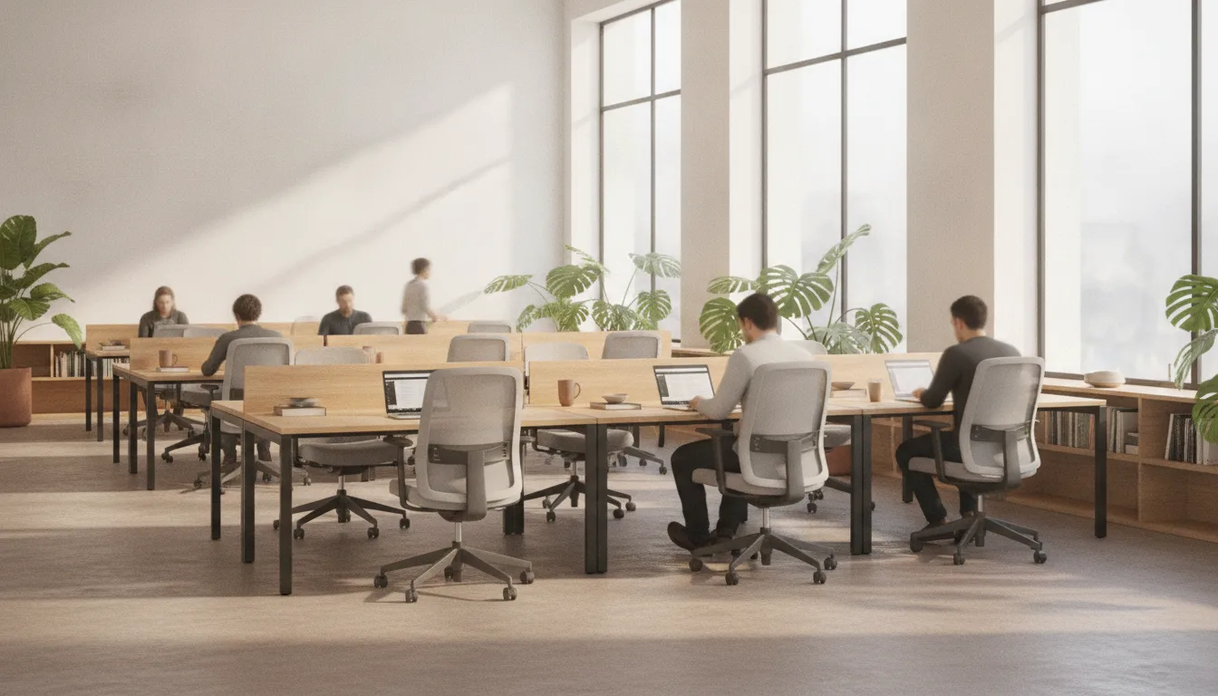 Oficina abierta y luminosa equipada con estaciones de trabajo y sillería GREMPO